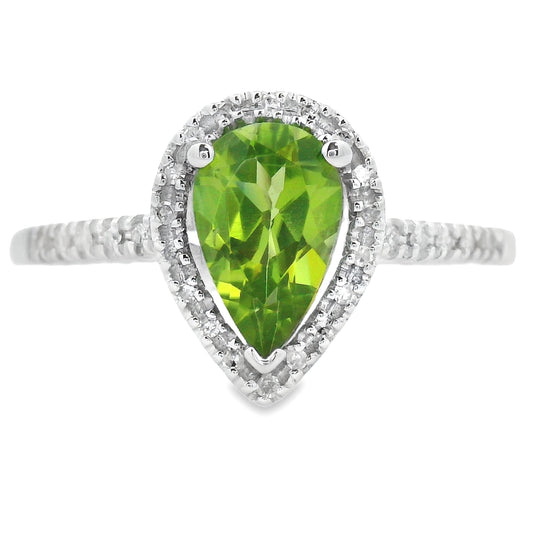 Anillo de Peridoto y Diamantes de 1.10ct Oro Blanco de 14K