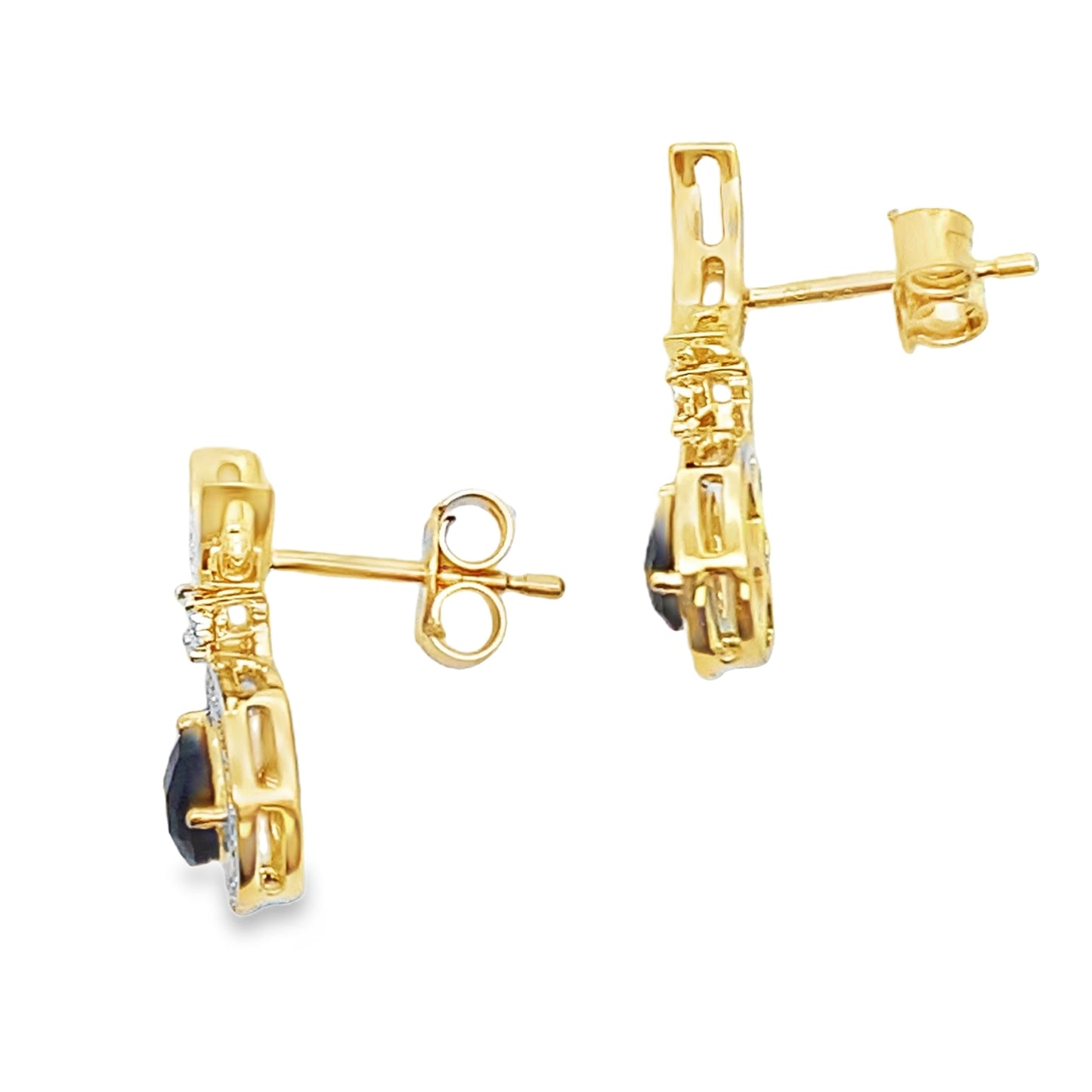 Pendientes colgantes de ónix y diamantes de 0,55 qt en oro amarillo de 10 kt