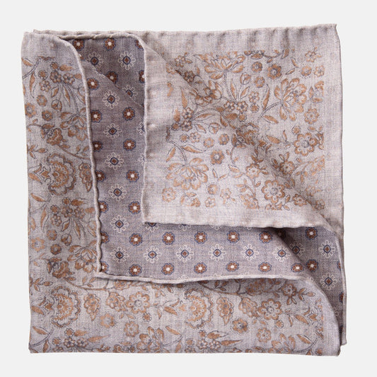 Pascal - Double Sided Silk Pocket Square - Grey & Bronze - My Men's Shop
