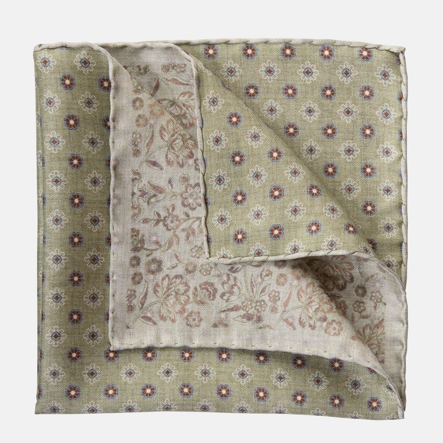 Pascal - Double Sided Silk Pocket Square - Sage Green