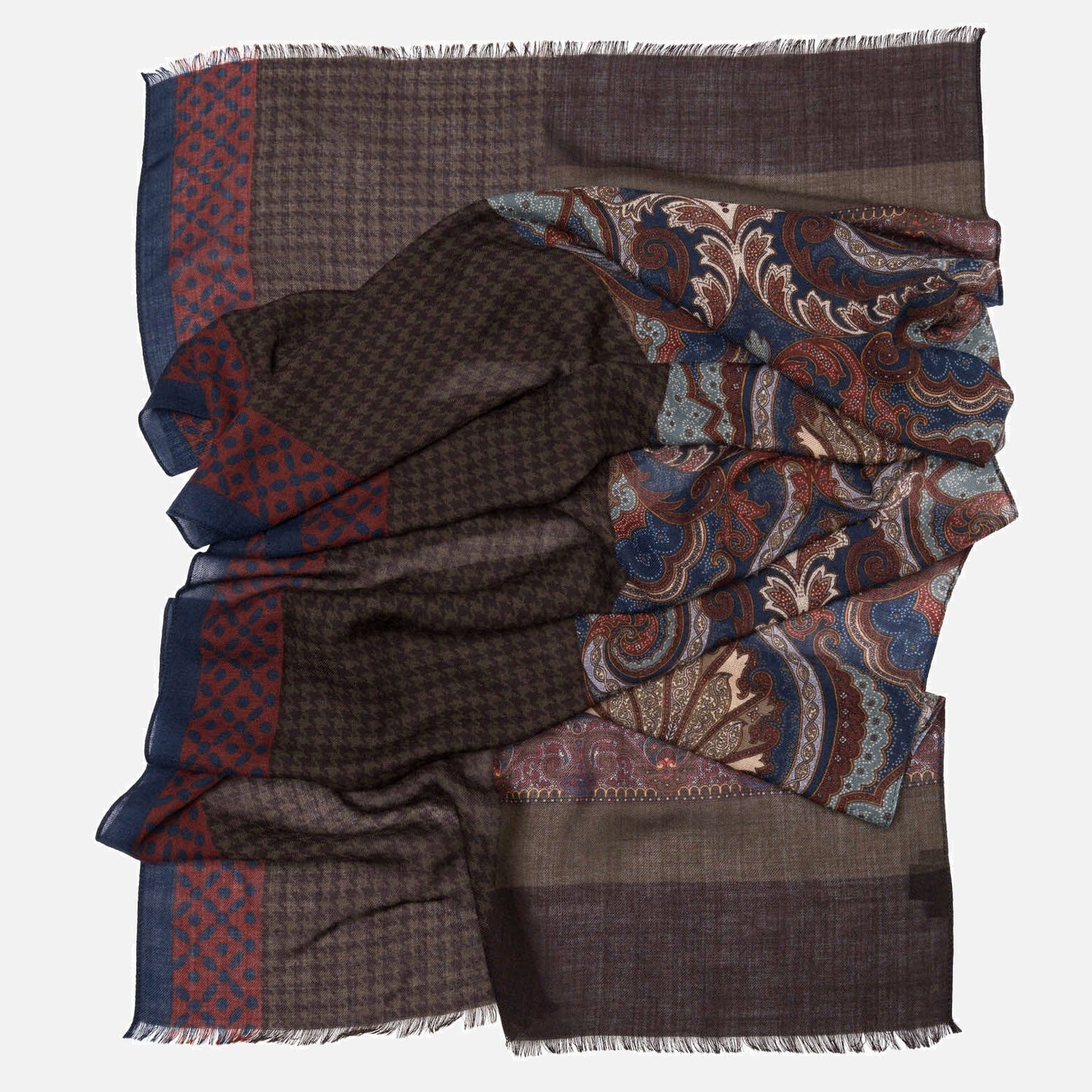 Aosta - Wool Scarf - Burgundy, Blue & Brown - My Men's Shop
