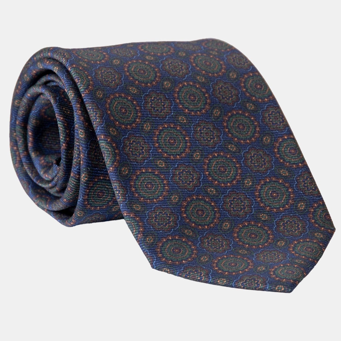 Moretti - Printed Silk Tie - Navy & Green - My Men's Shop