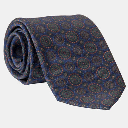 Moretti - Printed Silk Tie - Navy & Green - My Men's Shop