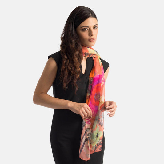 Campo de' Fiori - Long Silk Scarf - Coral - My Men's Shop