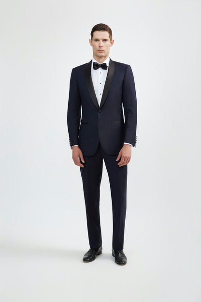 Luxurious Italian 100% Super Fine Wool Navy Tuxedo Shawl Lapel Tuxedo - My Men's Shop