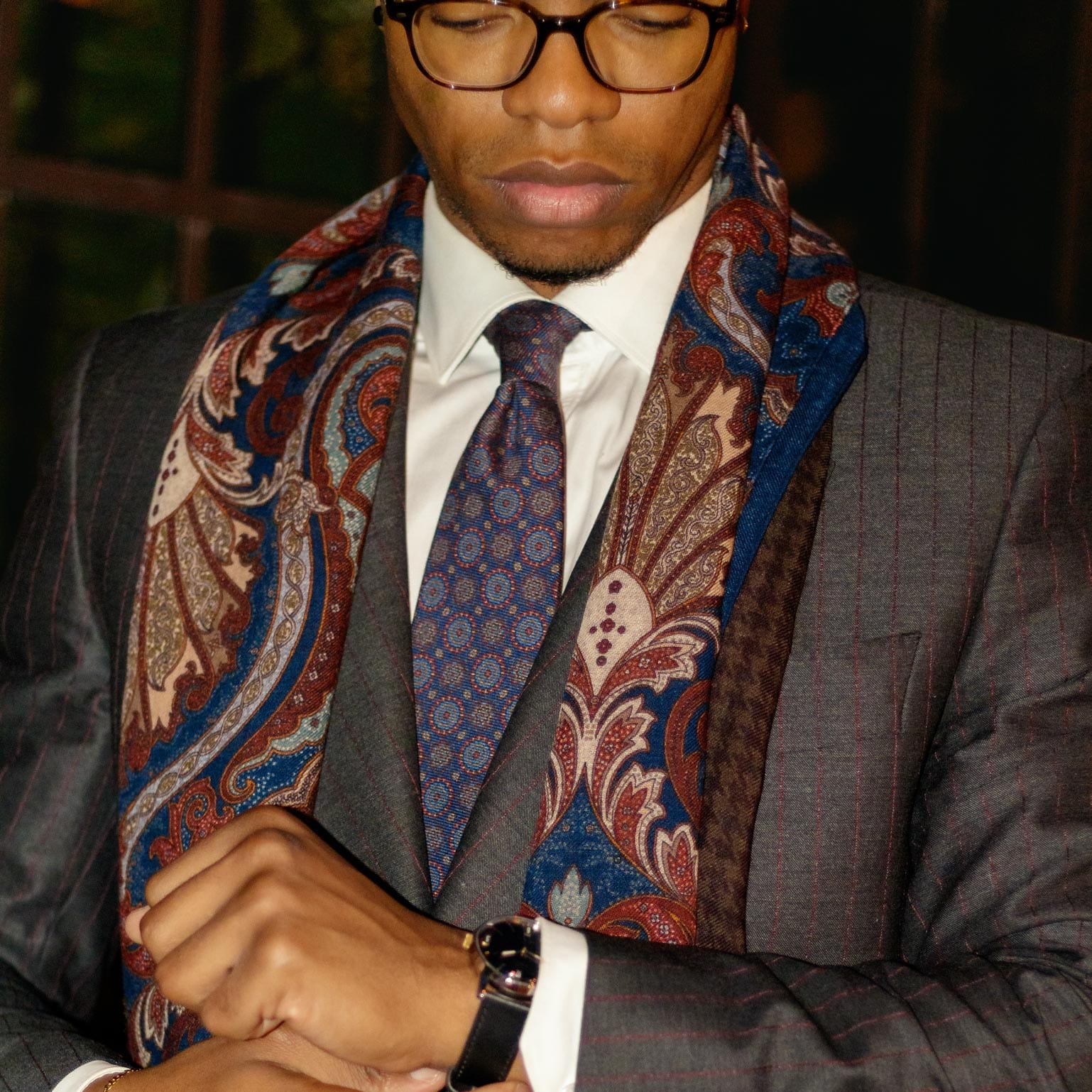 Aosta - Wool Scarf - Burgundy, Blue & Brown - My Men's Shop