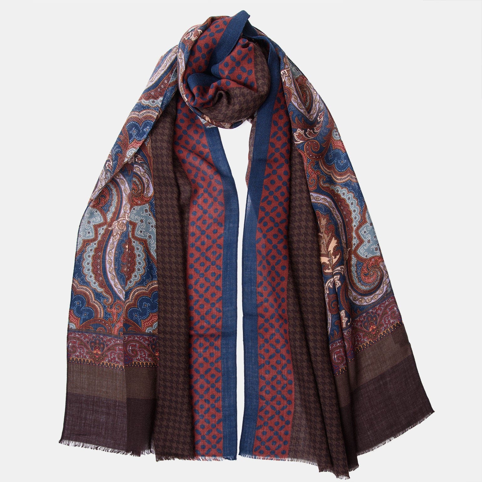 Aosta - Wool Scarf - Burgundy, Blue & Brown - My Men's Shop