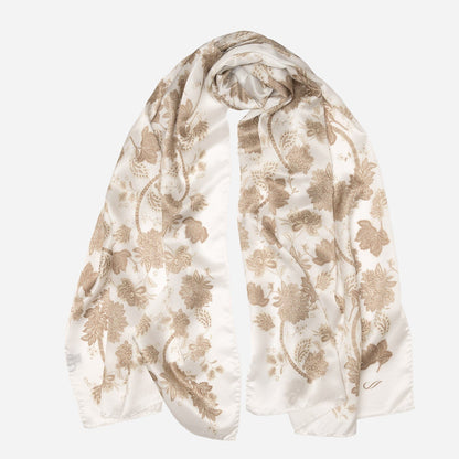 Esmeralda - Silk Scarf Shawl - Soft White & Gold