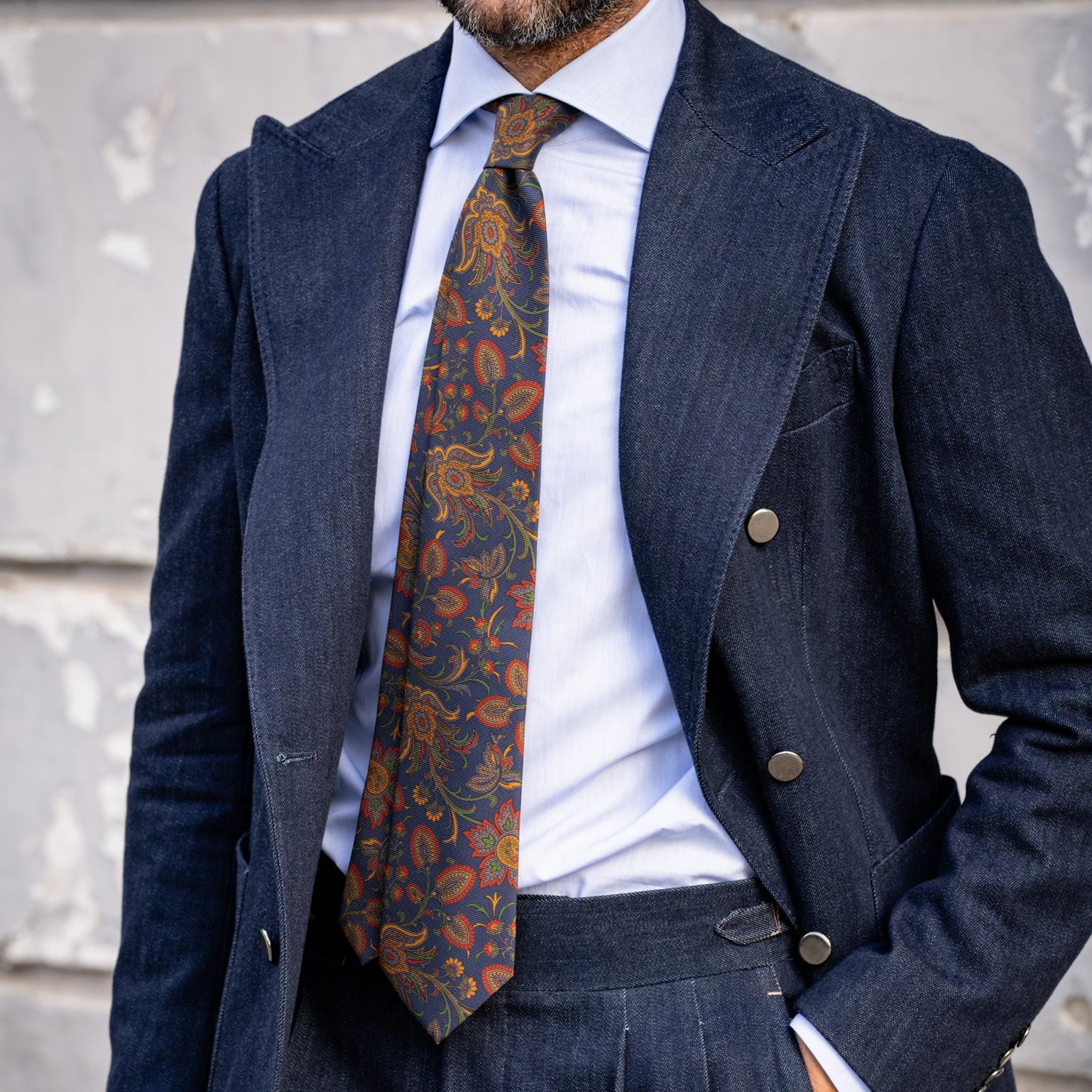 Borromeo - Printed Madder Silk Tie - Navy - My Men's Shop