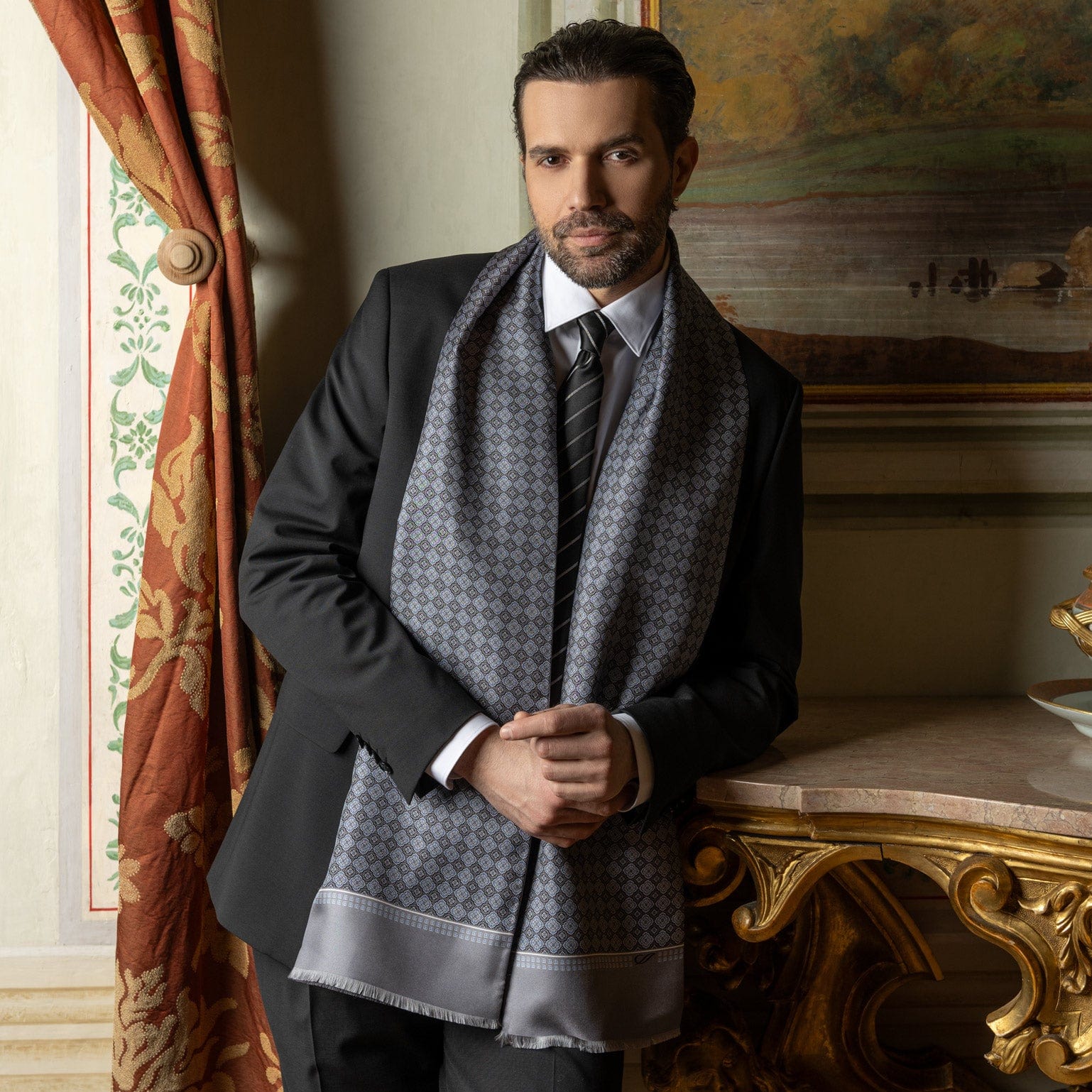Palazzo - Reversible Silk Scarf - Charcoal - My Men's Shop
