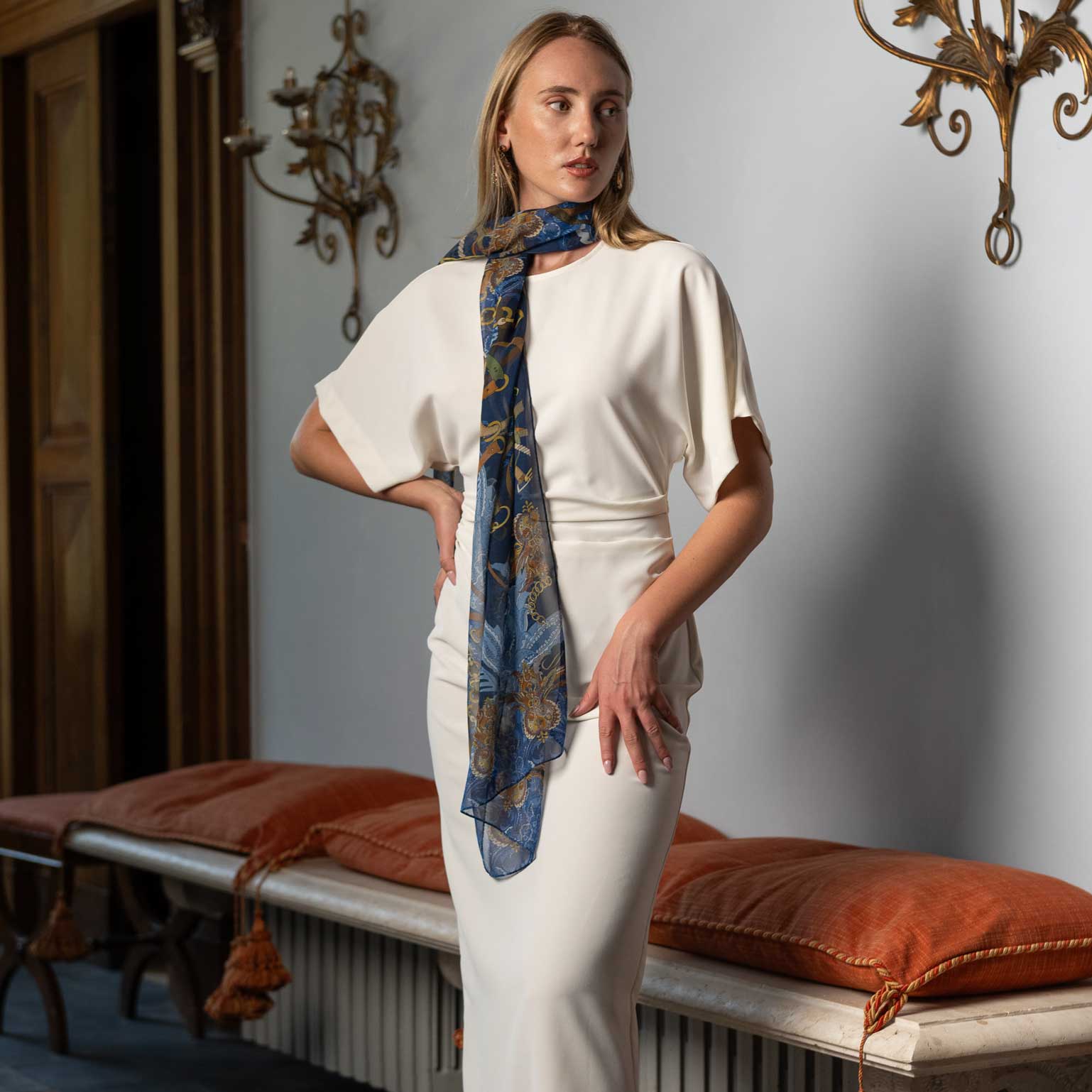 Alessandra - Long Silk Scarf - Navy - My Men's Shop