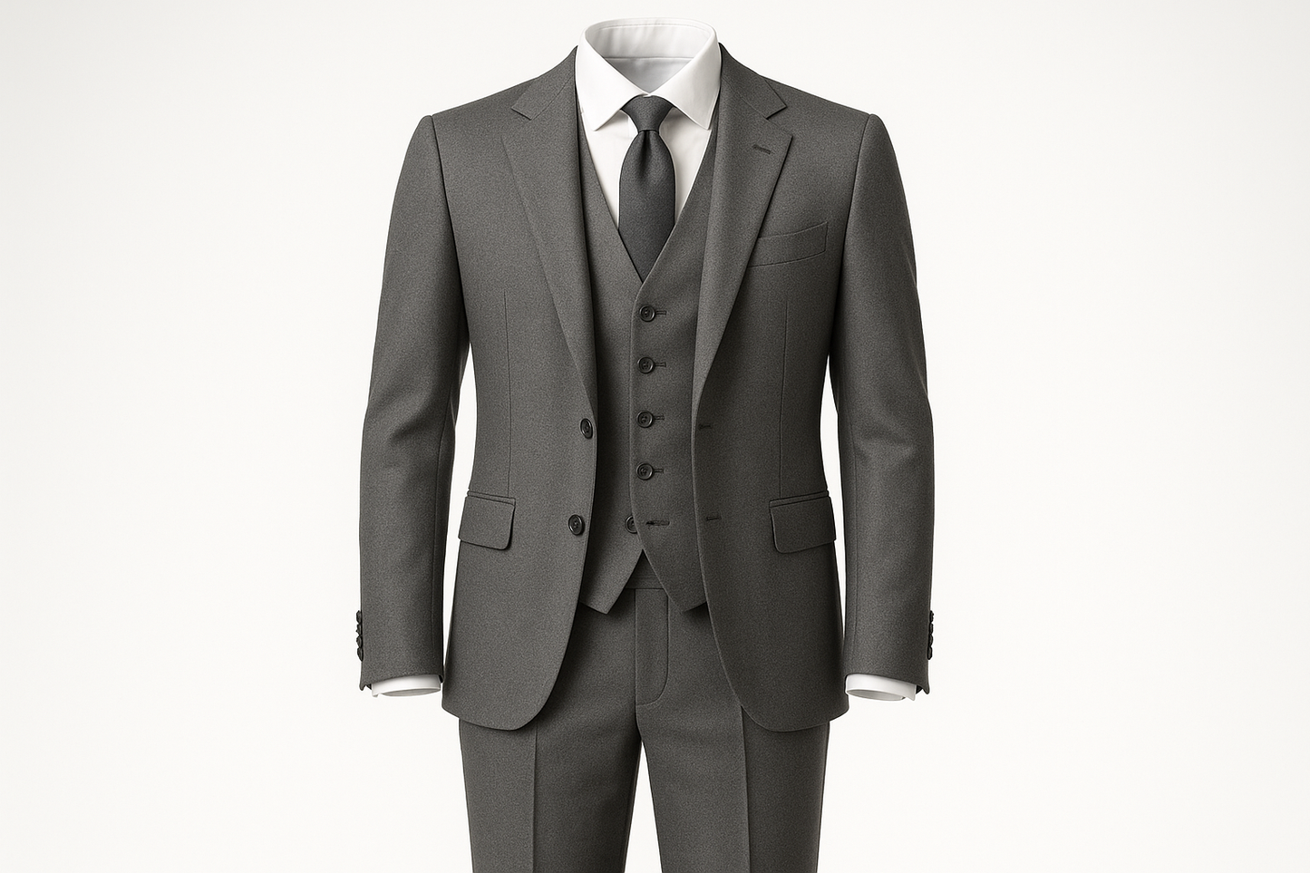 Jax Mens Grey 2 Button Notch Lapel Pick Stitching 3 Pc Slim Fit Suit