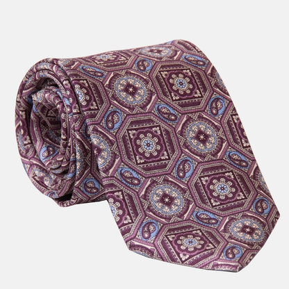 Mantova - Printed Silk Tie - Burgundy Plum - My Men's Shop