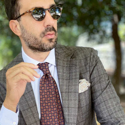 Pascal - Double Sided Silk Pocket Square - Grey & Bronze - My Men's Shop
