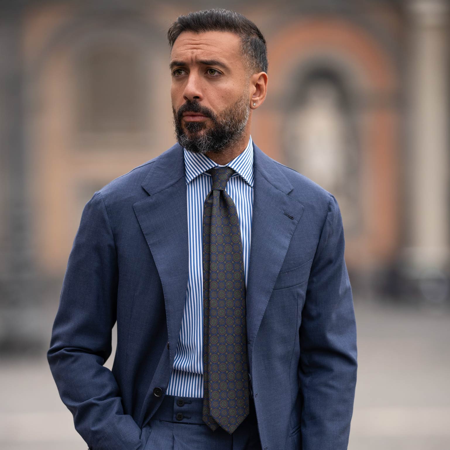 Moretti - Printed Silk Tie - Navy & Green - My Men's Shop