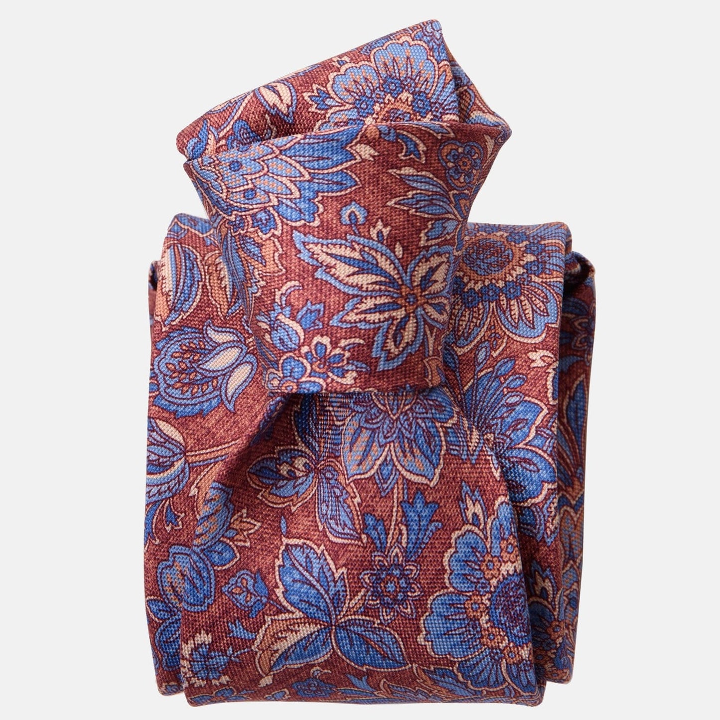 Catania - Printed Silk Tie - Blue & Brick Red - My Men's Shop