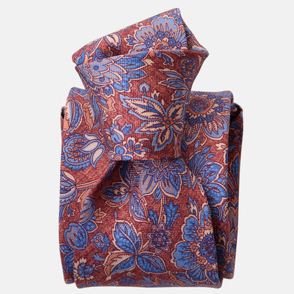 Catania - Printed Silk Tie - Blue & Brick Red - My Men's Shop