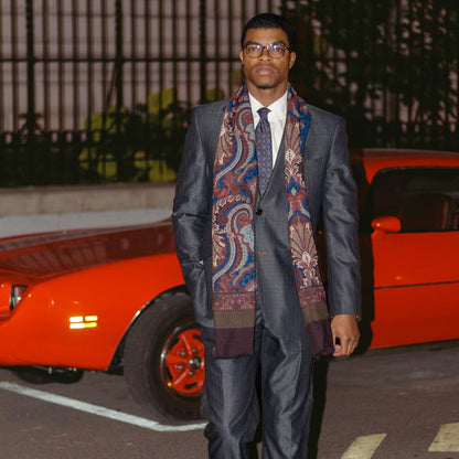 Aosta - Wool Scarf - Burgundy, Blue & Brown - My Men's Shop
