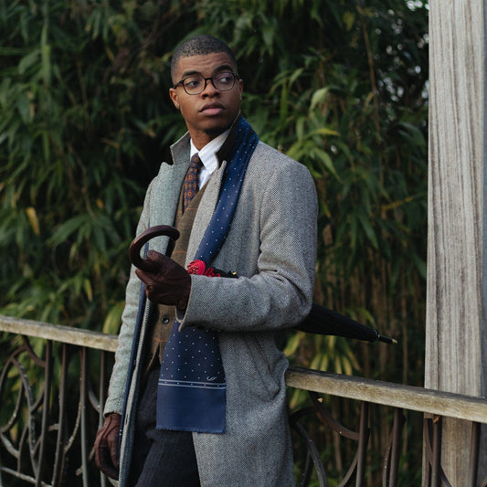 Savona - Slim Silk Scarf - Midnight Blue