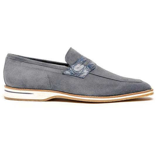 11-020-GRY MEO 3 Mocasín Penny de piel de cabra gamuzada, gris