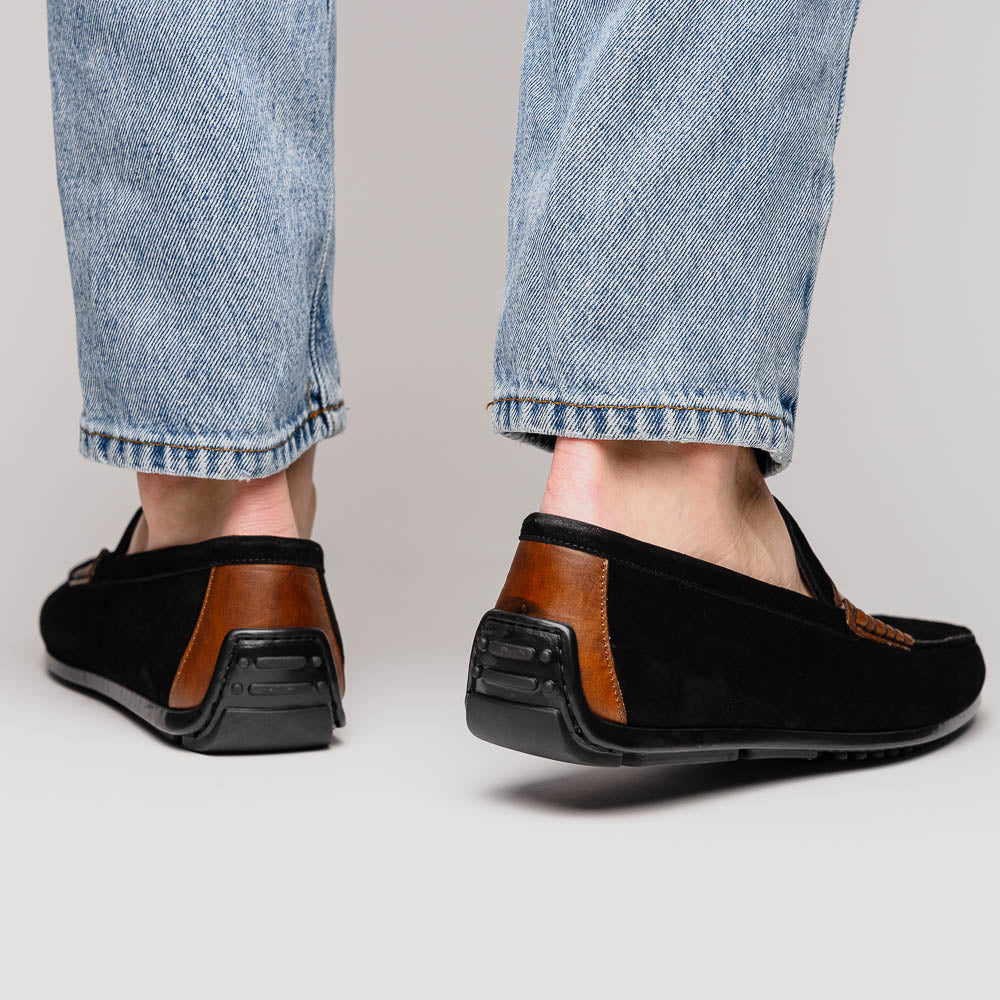 36-300-BLK MONZA Mocasín Piel de Becerro Italiana Afelpada Negro / Castaño