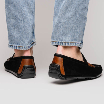 36-300-BLK MONZA Mocasín Piel de Becerro Italiana Afelpada Negro / Castaño