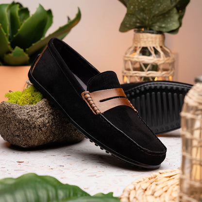 36-300-BLK MONZA Mocasín Piel de Becerro Italiana Afelpada Negro / Castaño