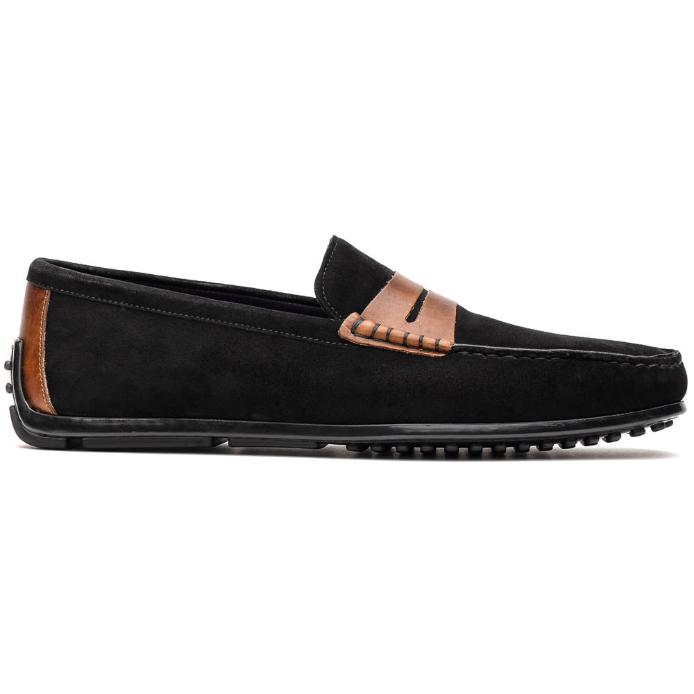 36-300-BLK MONZA Mocasín Piel de Becerro Italiana Afelpada Negro / Castaño