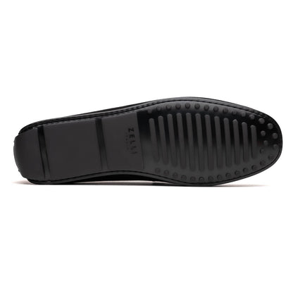36-300-BLK MONZA Mocasín Piel de Becerro Italiana Afelpada Negro / Castaño