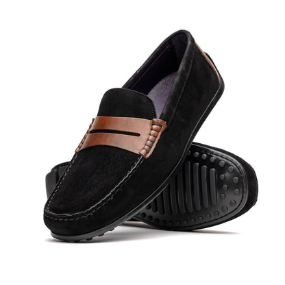 36-300-BLK MONZA Mocasín Piel de Becerro Italiana Afelpada Negro / Castaño
