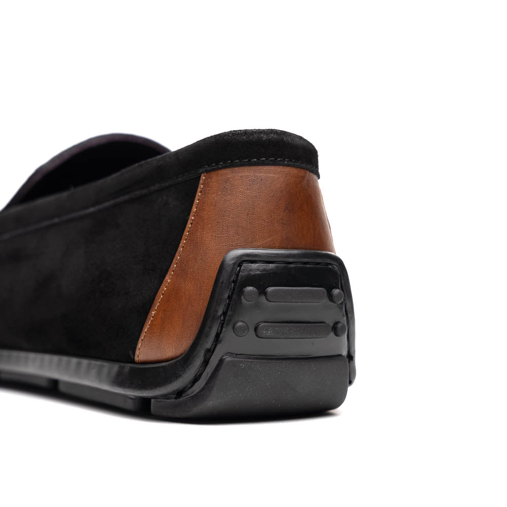 36-300-BLK MONZA Mocasín Piel de Becerro Italiana Afelpada Negro / Castaño