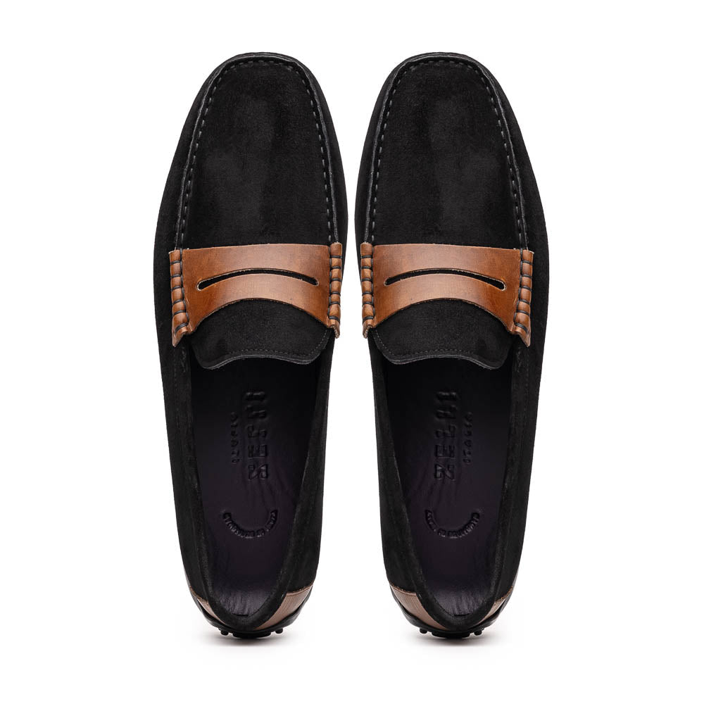 36-300-BLK MONZA Mocasín Piel de Becerro Italiana Afelpada Negro / Castaño