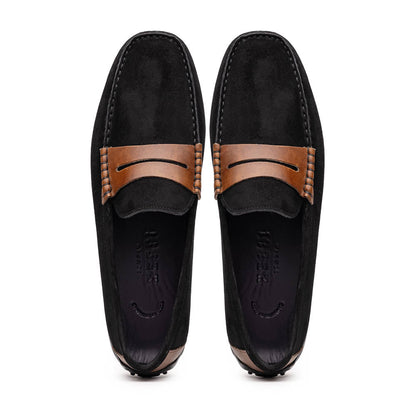 36-300-BLK MONZA Mocasín Piel de Becerro Italiana Afelpada Negro / Castaño