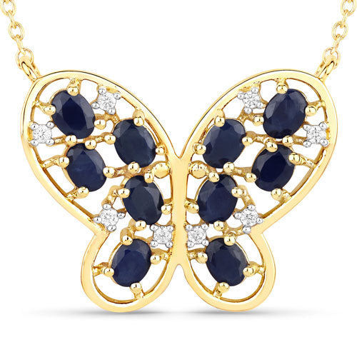 Collar de plata de ley .925 con zafiro azul auténtico de 2.16 quilates y circonitas blancas