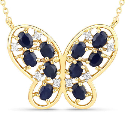 Collar de plata de ley .925 con zafiro azul auténtico de 2.16 quilates y circonitas blancas