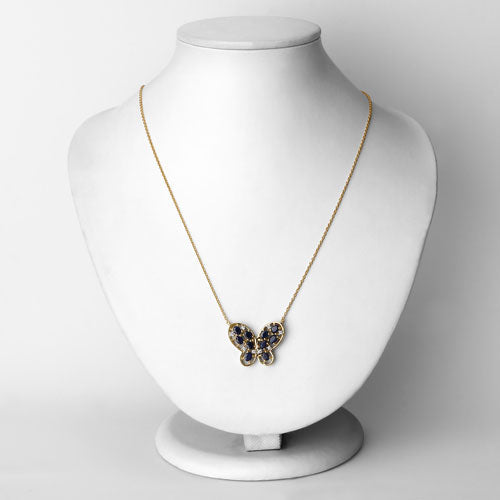 Collar de plata de ley .925 con zafiro azul auténtico de 2.16 quilates y circonitas blancas