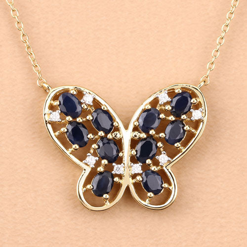 Collar de plata de ley .925 con zafiro azul auténtico de 2.16 quilates y circonitas blancas