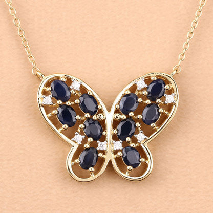 Collar de plata de ley .925 con zafiro azul auténtico de 2.16 quilates y circonitas blancas
