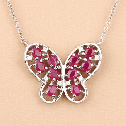 Collar de plata de ley .925 con rubí genuino de 2.36 quilates y circonitas blancas