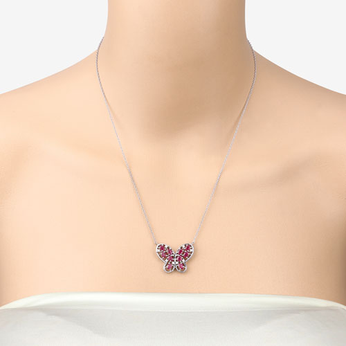 Collar de plata de ley .925 con rubí genuino de 2.36 quilates y circonitas blancas