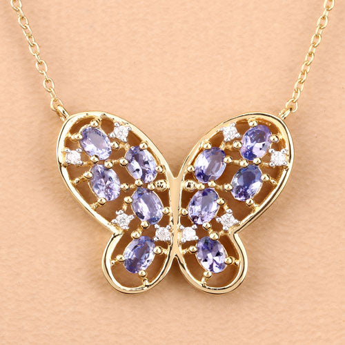 Collar de plata de ley .925 con tanzanita auténtica de 1.86 quilates y circonita blanca