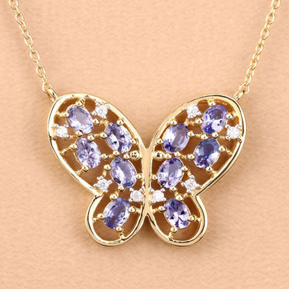 Collar de plata de ley .925 con tanzanita auténtica de 1.86 quilates y circonita blanca