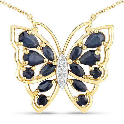Collar de plata de ley .925 con zafiro azul auténtico de 2,94 quilates y circonita blanca