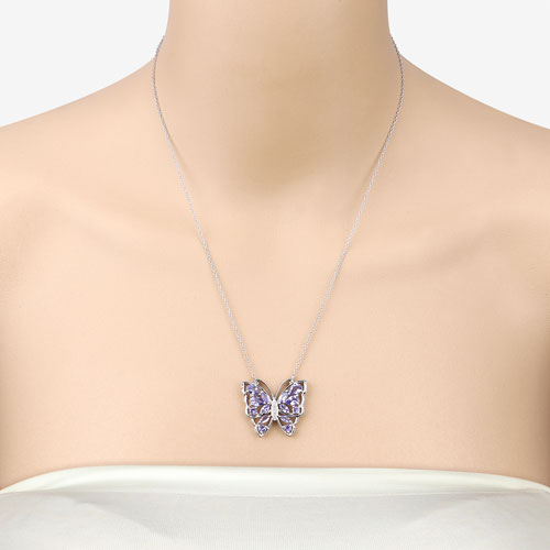 Collar de plata de ley .925 con tanzanita y circonita blanca genuinas de 2,76 quilates