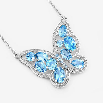 Collar de plata de ley .925 con topacio azul suizo auténtico de 5,54 quilates