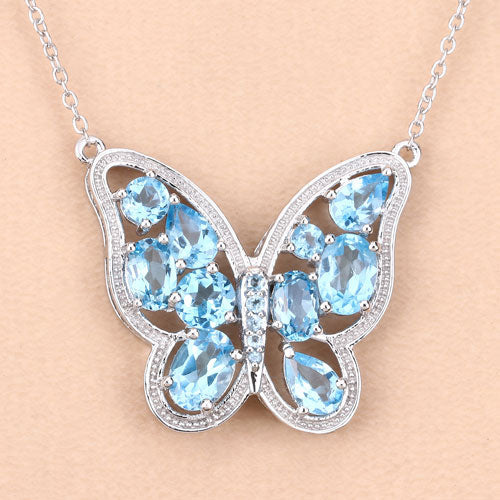 Collar de plata de ley .925 con topacio azul suizo auténtico de 5,54 quilates