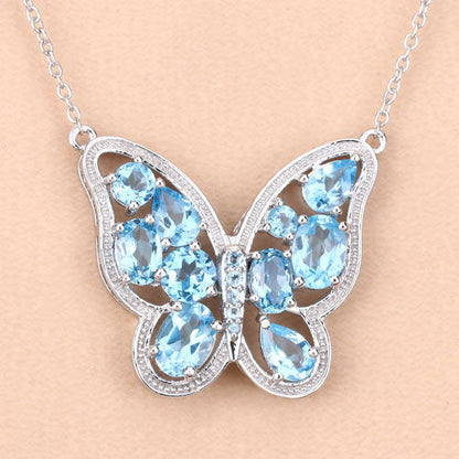 Collar de plata de ley .925 con topacio azul suizo auténtico de 5,54 quilates