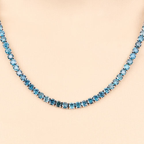 Collar de oro blanco de 14 quilates con diamante azul auténtico de 33,24 quilates