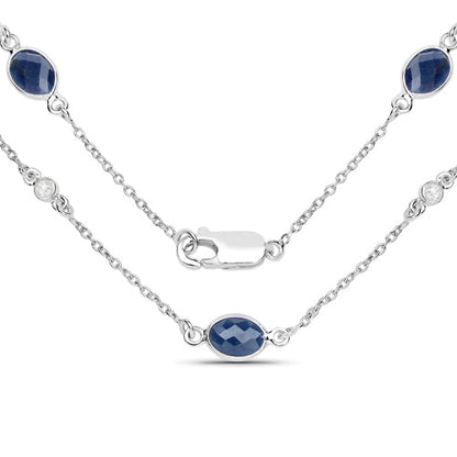 Collar de plata esterlina .925 con zafiro azul genuino de 6.43 quilates y diamantes blancos