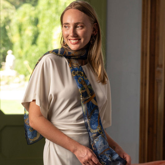 Alessandra - Long Silk Scarf - Navy - My Men's Shop
